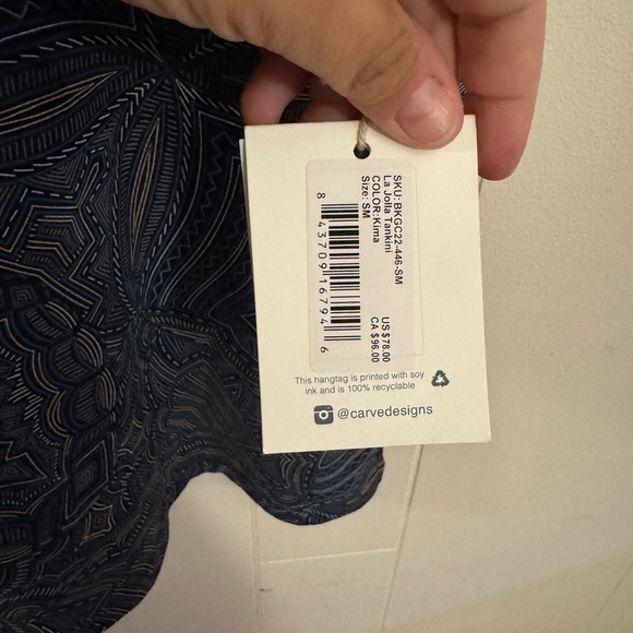 Carve Designs La Jolla Tankini Navy paisley Water sports Swim UPF 50 Small NWT - Picture 9 of 9